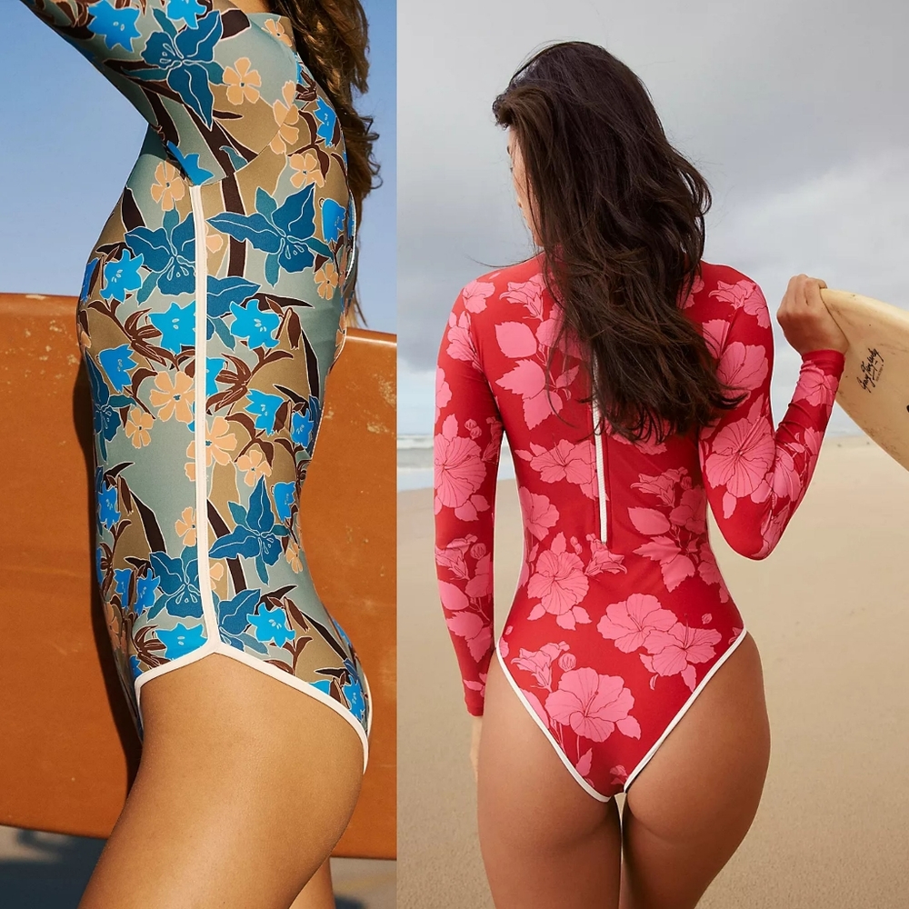 New acacia swimwear ehukai isle piped rashguard fullpiece surfsuit XL orchid nwt - Picture 9 of 16